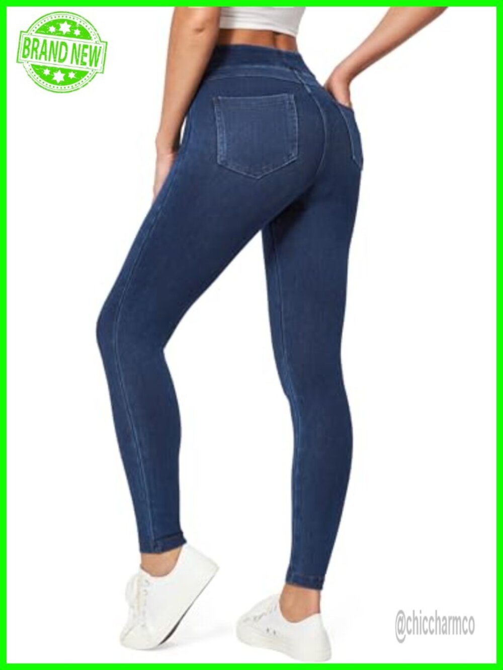 Pull On Stretchy High Waist Jeggings Skinny Denim Leggings with Pockets